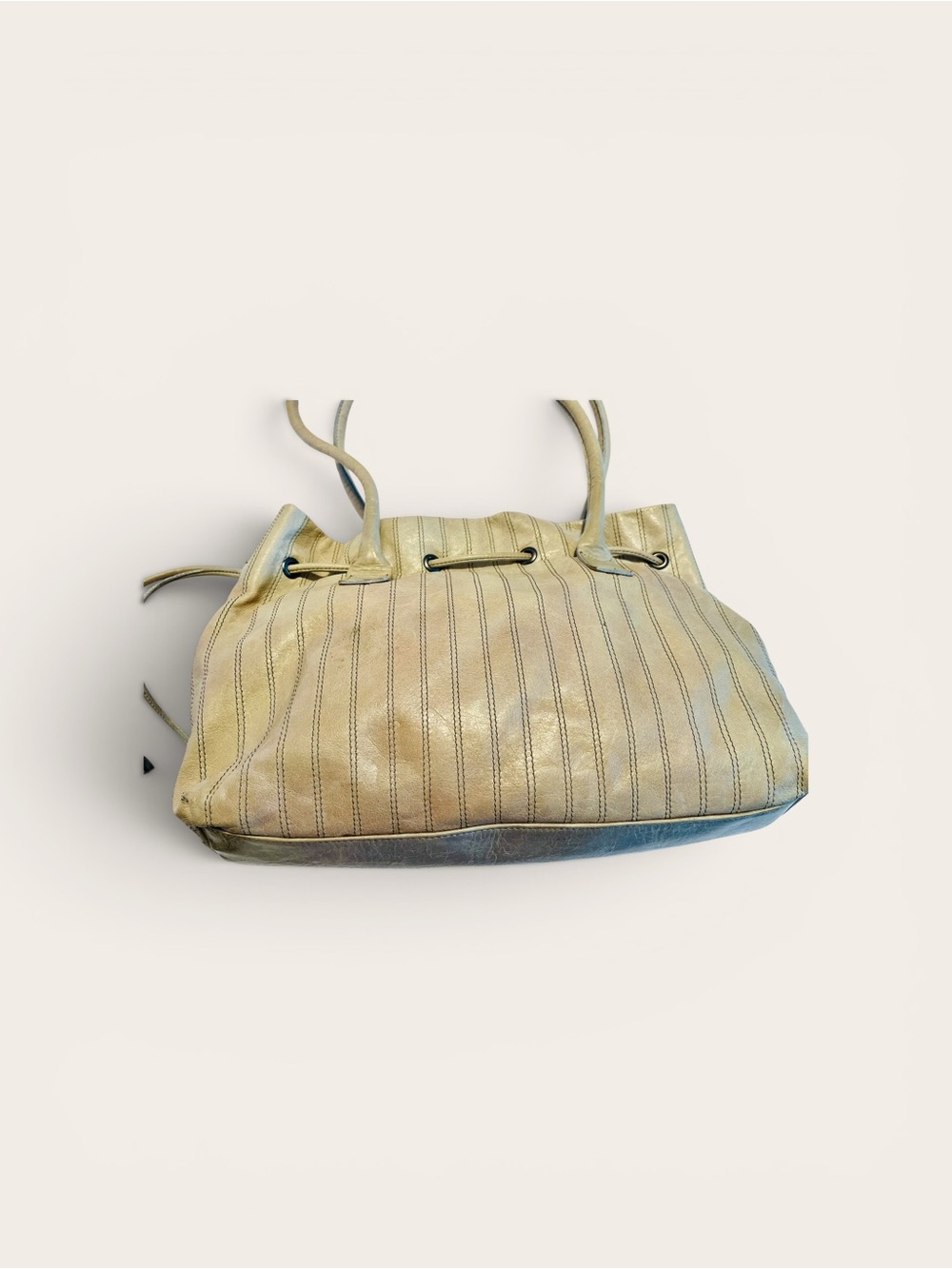 Berge Genuine Leather Studded Drawstring Shoulder Bag Beige Cream Made In Italy - Picture 3 of 10